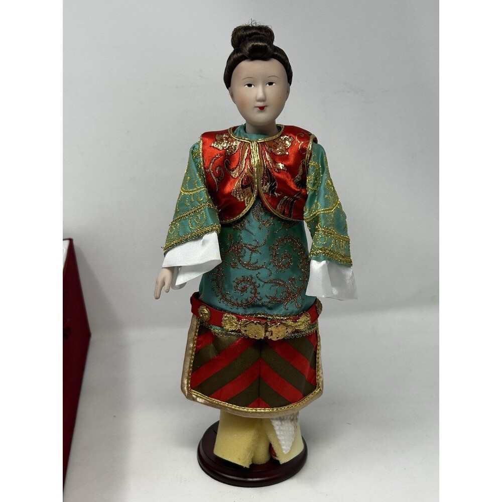 Vintage 2003 FSG Chinese Court Lady Doll 13" Silk Brocade Traditional Dress Box